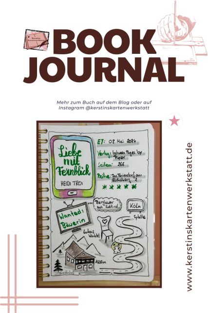 Lesetagebuch mit Sketchnotes zur Rezension vom Liebesroman: Liebe mit Fernblick von Heidi Troi erschienen im Piper Verlag. Zweiter Band der Reihe: Das Feriendorf am Glücksberg