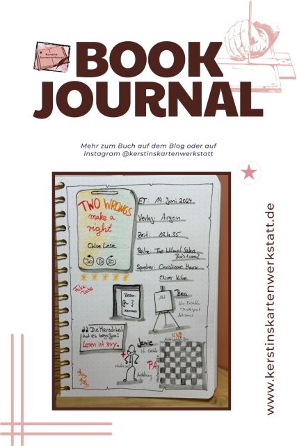 Auf dem Bild sieht man eine Seite vom Lesetagebuch mit Sketchnotes zum Hörbuch: Two wrongs make a right von Chloe Liese erschienen im Argon Verlag. Das Hörbuch wurde von Christiane Marx und Oliver Kube eingelesen.