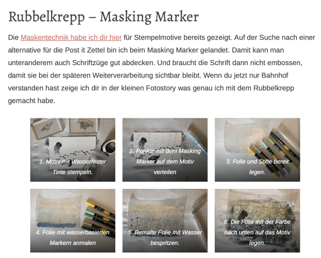 Screenshot von der Anleitung: Rubbelkrepp Masking Marker einer Stempeltechnik zur Gestaltung von Karten