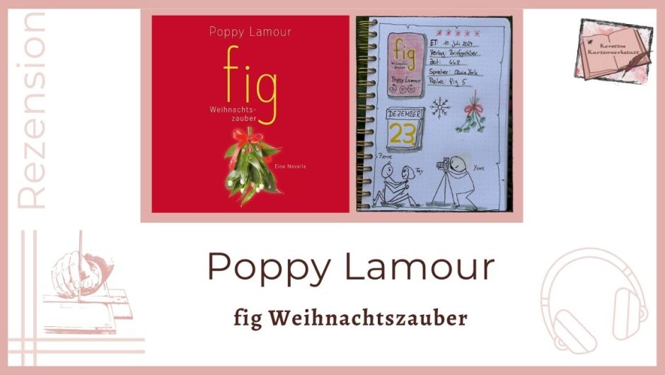 Cover und Lesetagebuch mit Sketchnotes zur Rezension der Hörbuch Novelle: fig Weihnachtszauber von Poppy Lamour erschienen im Briefgestöber Verlag und eingelesen von Olivia York