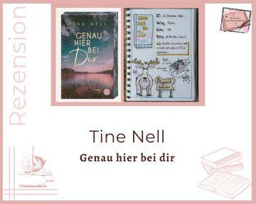 Zu sehen ist das Cover und das Lesetagebuch mit Sketchnotes zur Rezension vom Roman: Genau hier bei dir von Tine Nell erschienen im S.Fischer Verlag