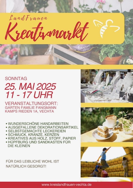 Flyer für den Landfrauen Kreativmarkt in Vechta am 25. Mai 2025