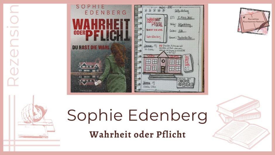 Zu sehen ist das Cover und die Seite vom Lesetagebuch zur Rezension vom Thriller: Wahrheit oder Pflicht: Du hast die Wahl von Sophie Edenberg