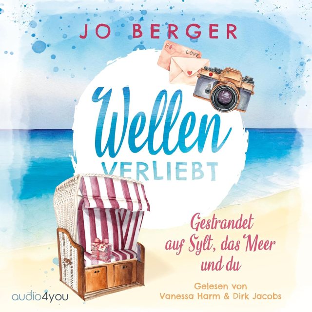 Zu sehen ist das Cover vom Hörbuch: Wellenverliebt von Jo Berger erschienen im audio4you Verlag und eingelesen von Vanessa Harm und Dirk Jacobs