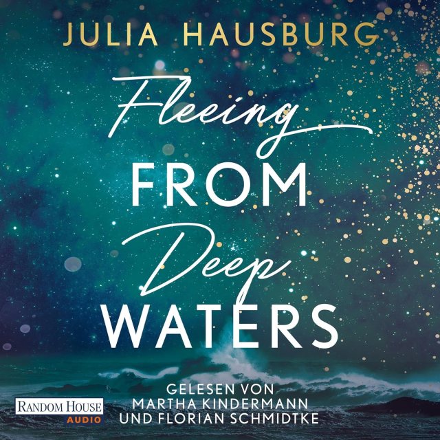 Zu sehen ist das Cover vom New Adult Hörbuch: Fleeing from deep waters von Julia Hausburg erschienen bei Random House Audio und eingelesen von Martha Kindermann und Florian Schmidtke