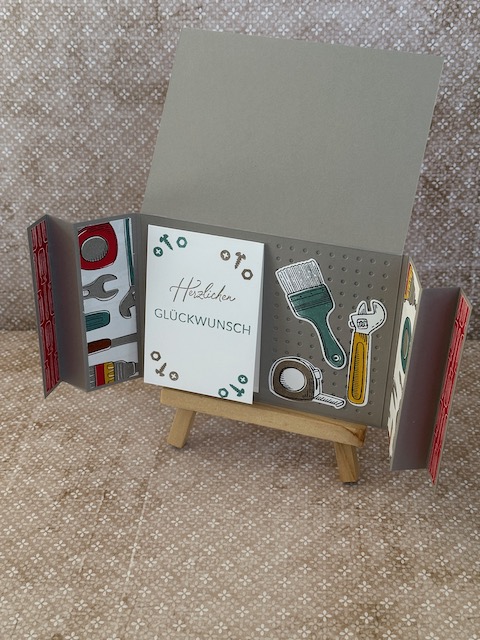 Horizontal Curtain Fund fold Card für Männer zum Geburtstag mit Werkzeug gebastelt mit Material von Stampin Up von Kerstins Kartenwerkstatt