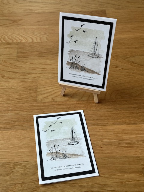 Trauerkarte Landschaft mit Segelboot selbstgebastelt mit Produkten von Stampin Up