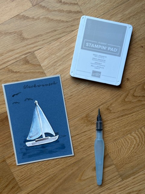 Glückwunsch Karte maritim – schlichte Glückwunschkarte in Blau-Grautönen mit Watercoloring Technik